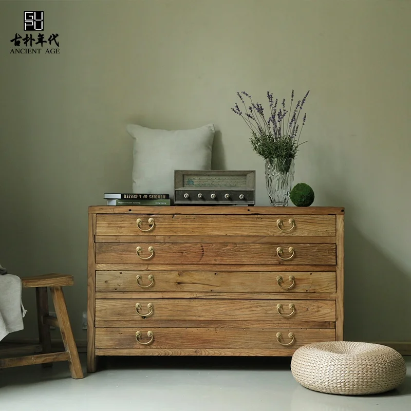 Furniture factory Chinese traditional rustic handmade drawer cabinet storage multi-functional 5-layer 5-drawer cabinet
