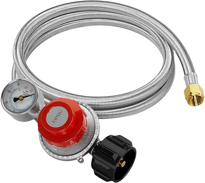 High Pressure Propane Regulator Hose with Gauge 0~30PSI Adjustable Propane Tank Regulator Stainless Steel Fit for Propane Burner