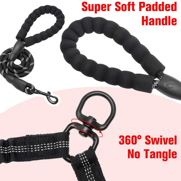 Pet Double Leash Dog Walking Bungee No Tangle Nylon Reflective Dual Dog Leash for Two Dogs