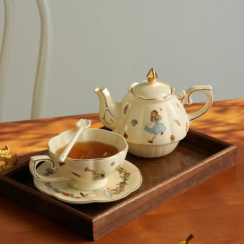 SIYUE Wholesale Butterfly Pastoral Retro Decal Porcelain Gold Rim Pot Cup ceramic coffee tea cup mug set wholesale 2699