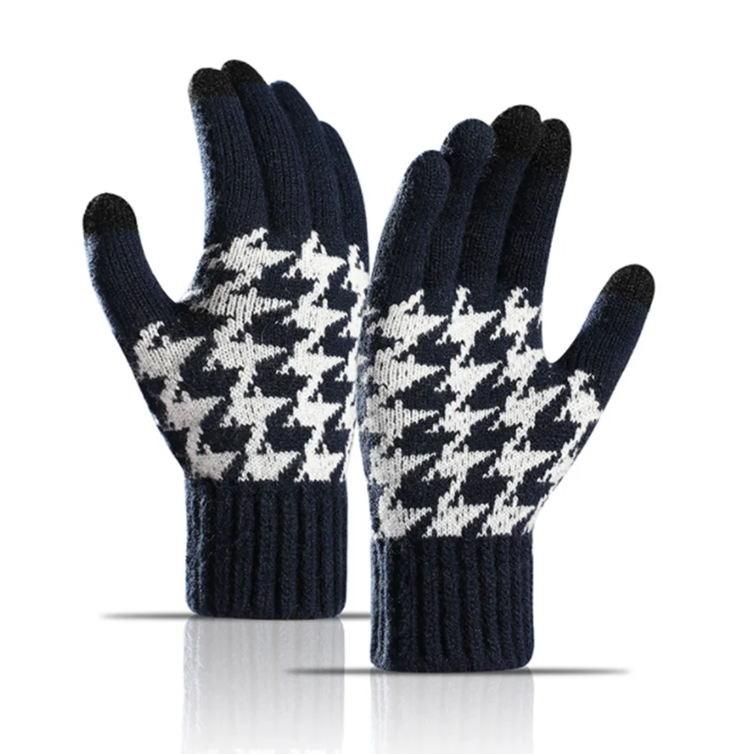 Оптовая продажа, осенне-зимние перчатки, мужские зимние вязаные перчатки, плотные плюшевые зимние теплые велосипедные перчатки для сенсорного экрана