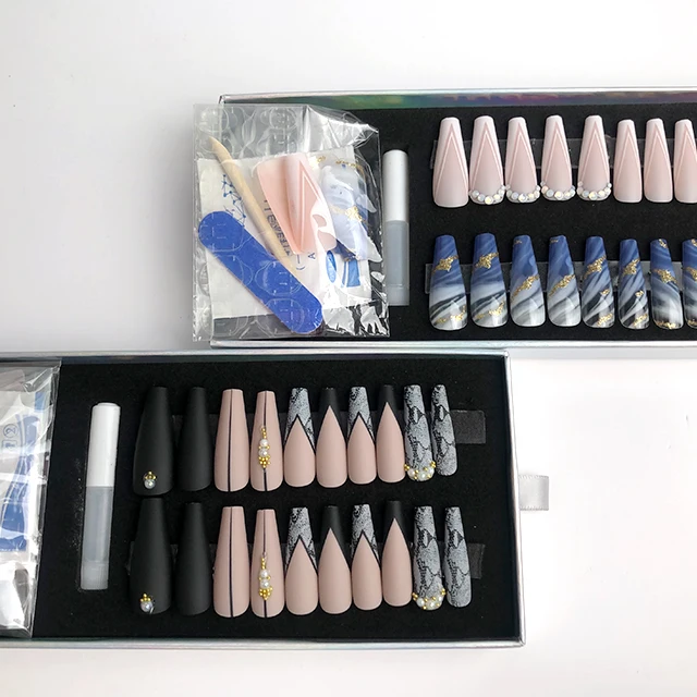 Press on nails with rhinestones Wholesale vendor Private Label press on nails packaging box