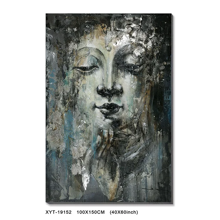 Abstract contemporary Handmade Wall art Decorative gold foil Artwork 3d buddha Oil Painting on Canvas