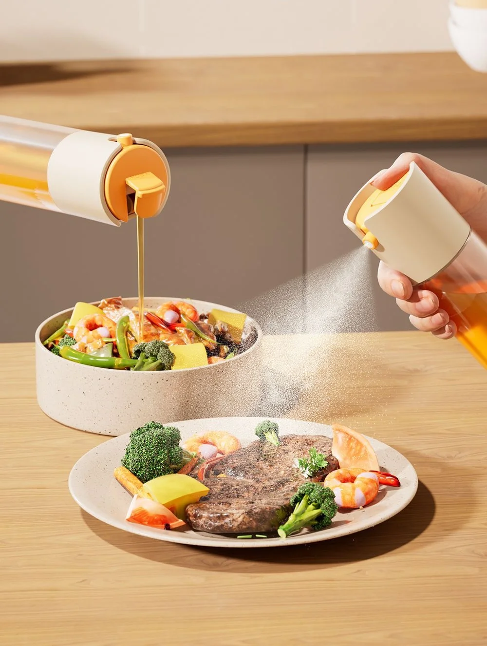 Glass oil pot kitchen simple soy sauce vinegar barbecue large capacity without hanging oil atomization press type oil spray pot