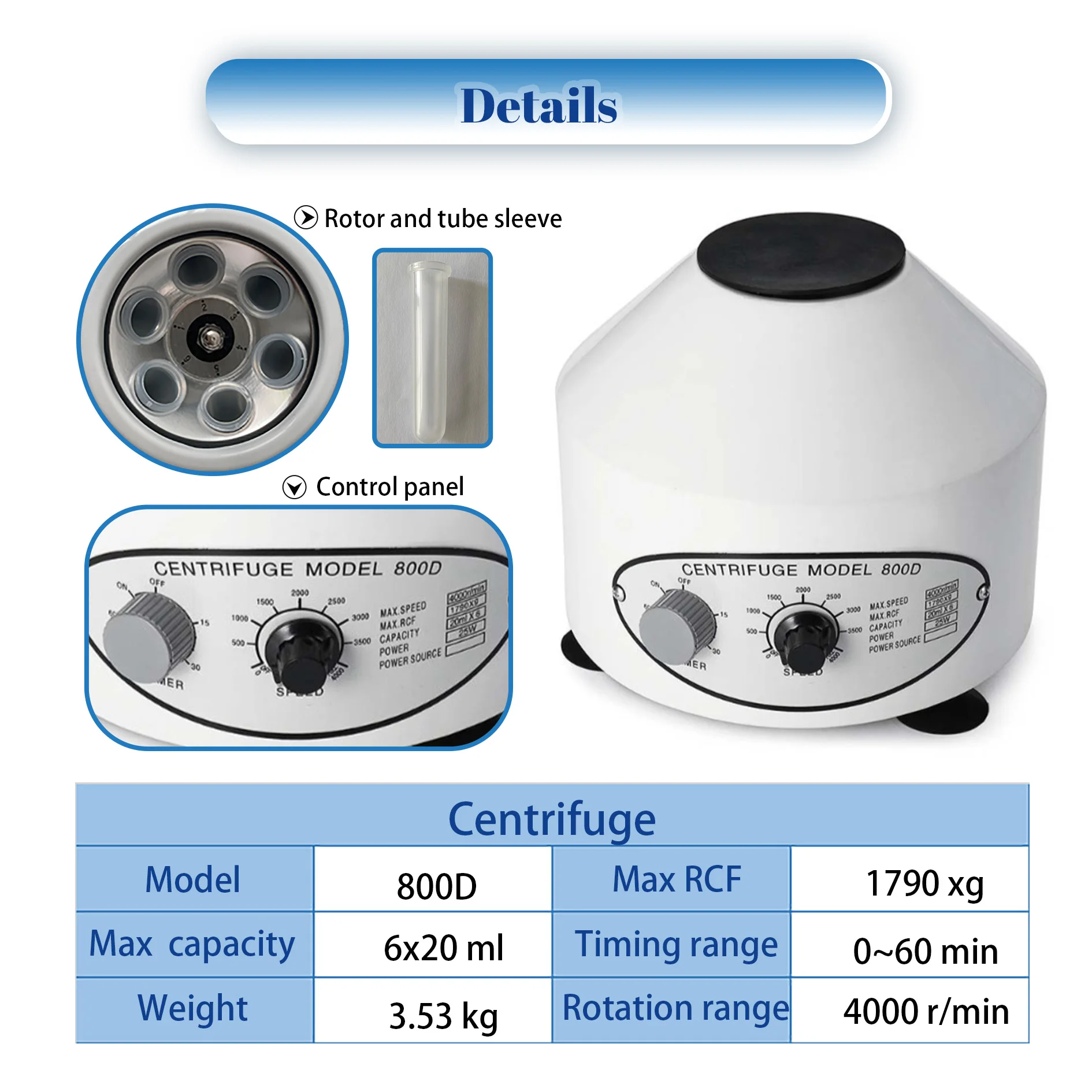 Hot Selling Lab Centrifuge Machine 800D with Timer