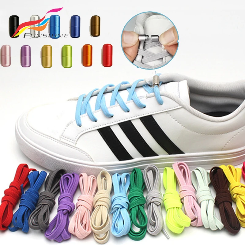 No Tie Twist Lock System Shoe Laces Color Metal Capsule Buttons Shoelaces with Lock 8mm