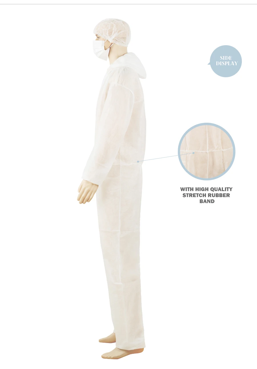 In Stock Disposable Nonwoven Microporous Sms Pp Protective Coverall White Cheap Type 5_6 Ppes Disposable Suit Safety Clothing