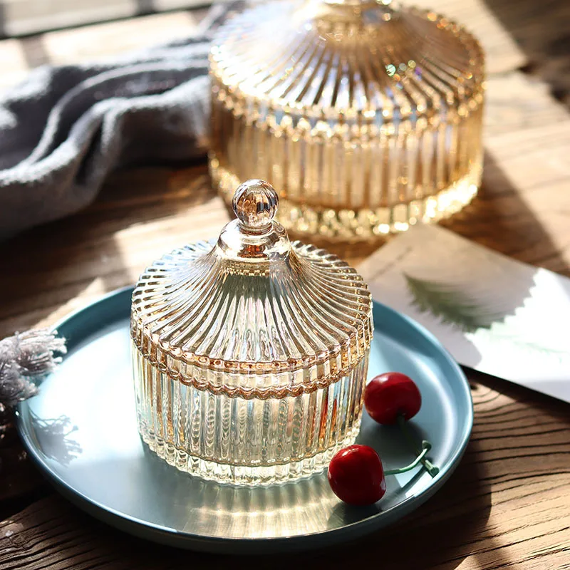 Amber glass candy jar with lid snack jar Household decoration glass candy cup European style sugar jar