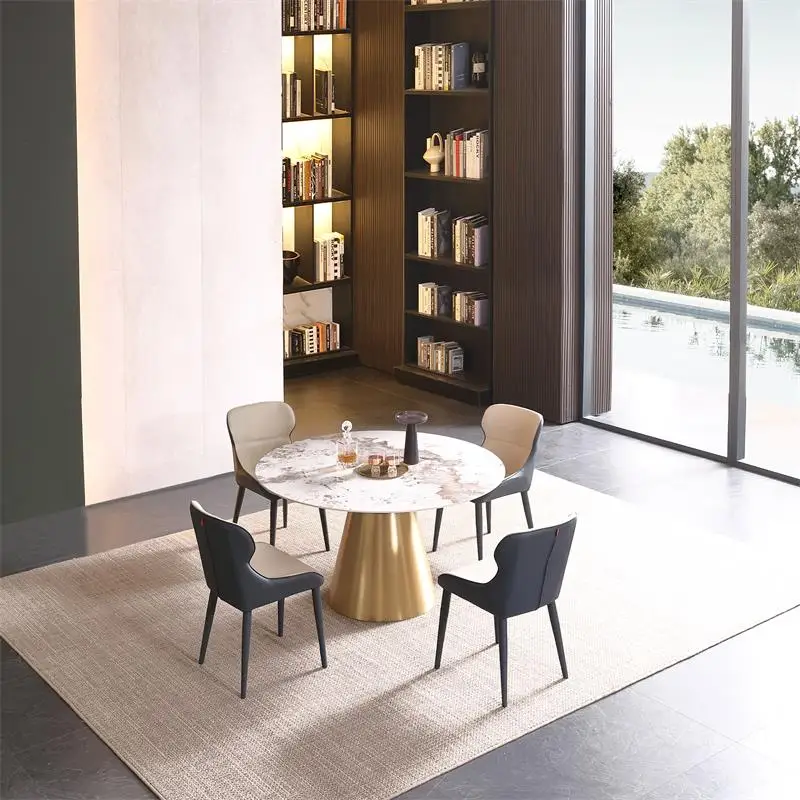 Malaysia modern luxury stainless steel base 6 seater marble dining table set