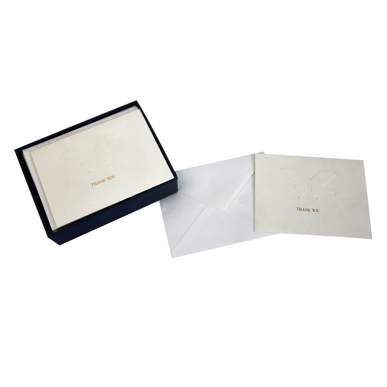 
Wholesale Cheap Price Custom Printing Embossed Cards, Butterfly Thank You Boxed Notes Cards with Envelopes 