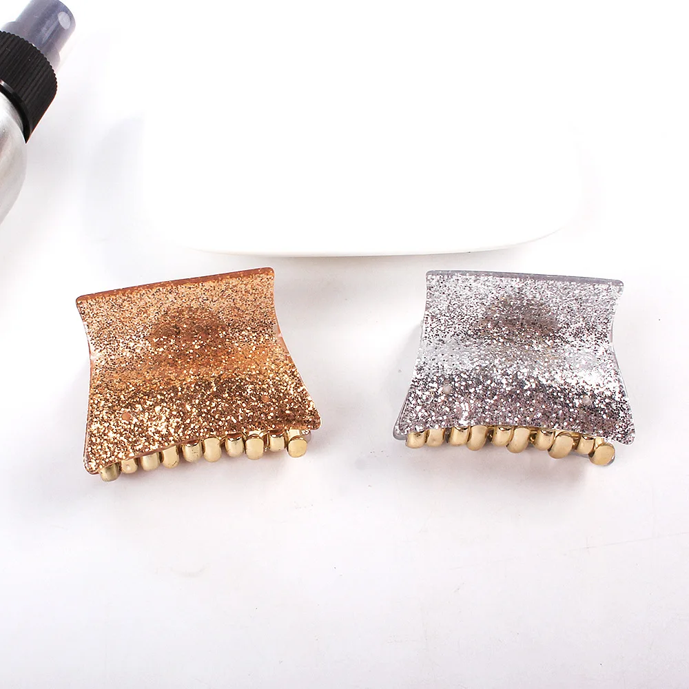 New Small Acrylic Hair Crab Clips Cute Girl Women Shiny Leopard Solid Hairpins Hair Clamp Claws Hair Accessories