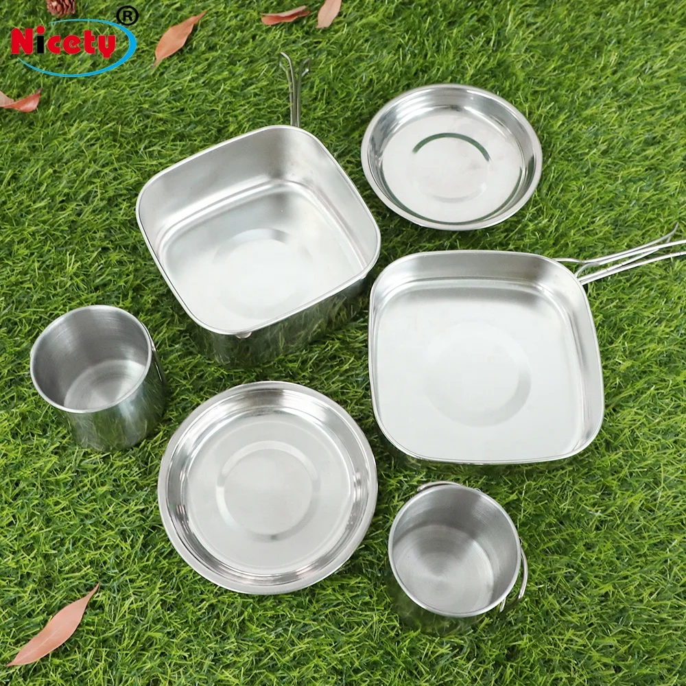 Backpacking Camping Cookware Picnic Cooking Cook Set for Hiking 6 pcs/set, 201 Stainless Steel