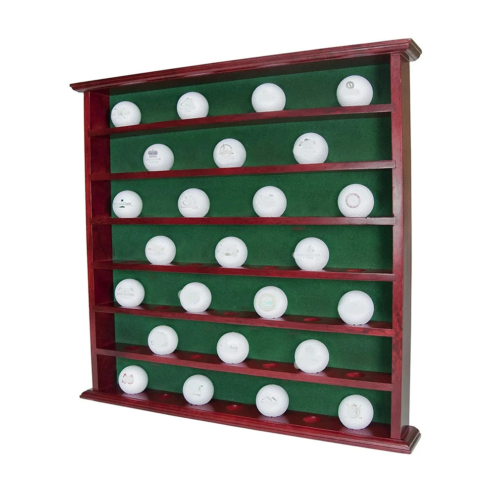 New design 14x17 Mahogany modern 98% UV Protection Lockable Golf Ball Display Case Cabinet Wall Rack Holder