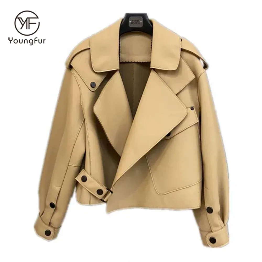 Fashion Real Sheepskin Leather Jacket Women /Wholesale Custom Sheep Skin Motorcycle Biker Women Genuine Leather Jacket for Women