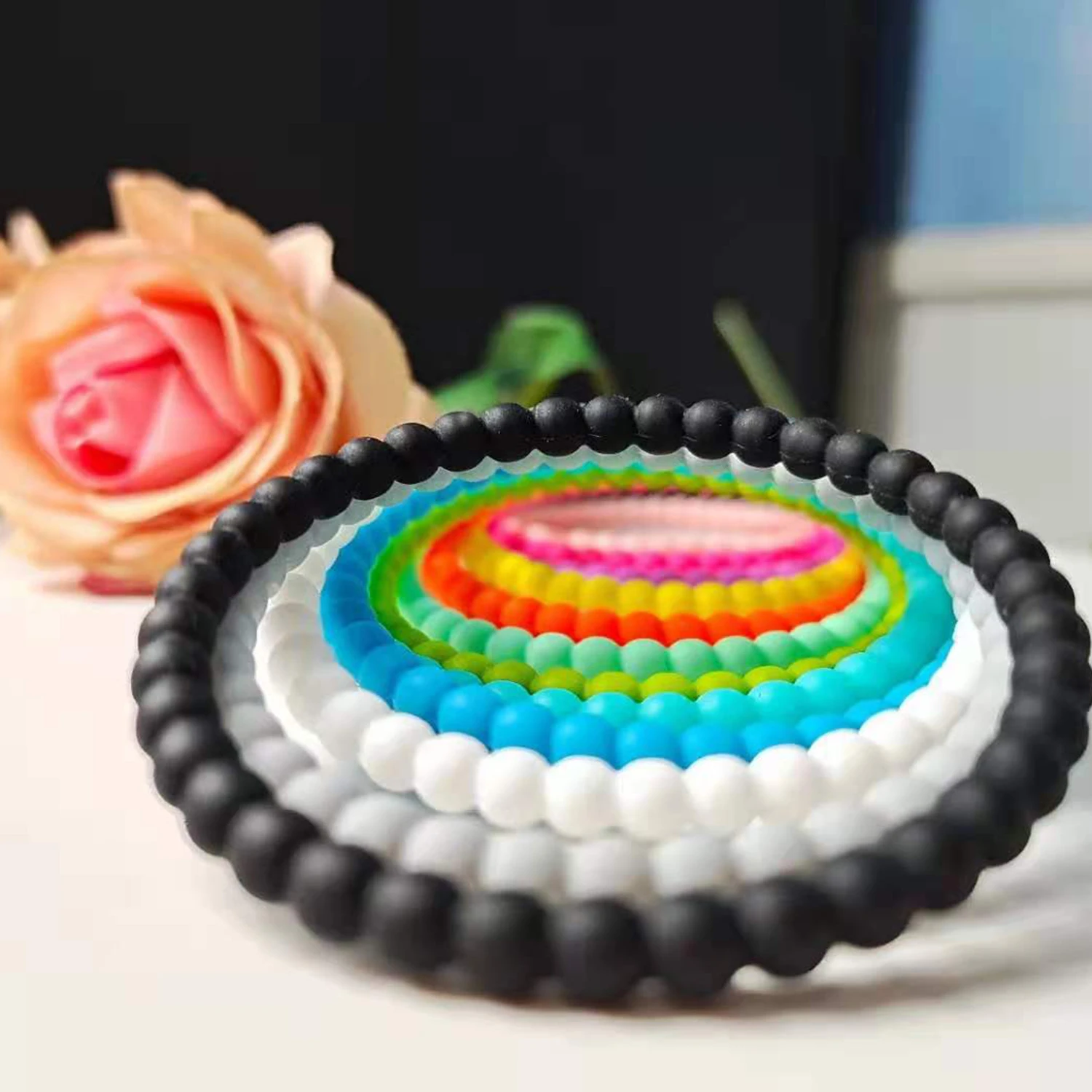 2021 Hot Sell Perfume Stackable Bead Bracelet for Women Girls Stretch Silicone Bead Bangle