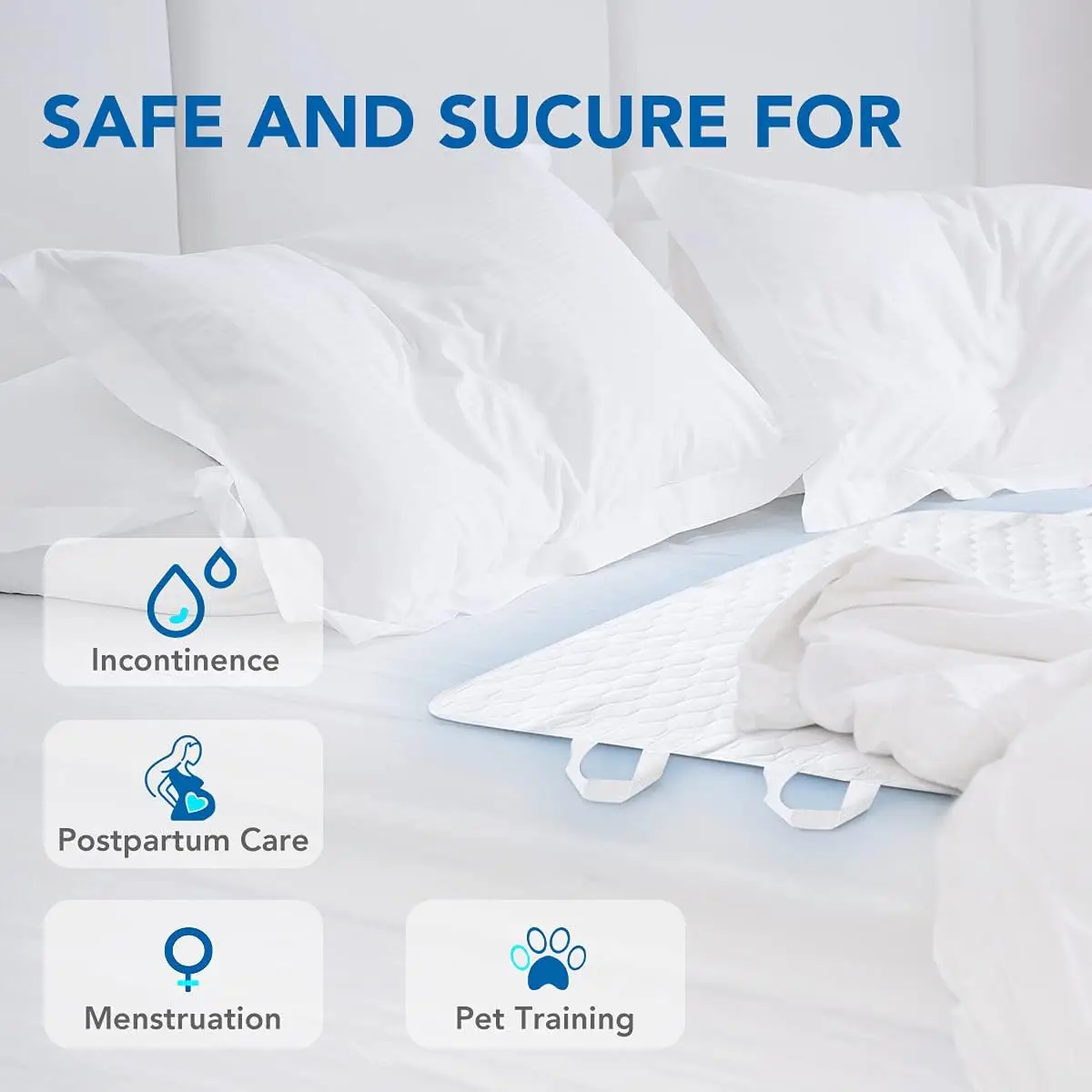 Home Care Absorbent Washable Incontinence Underpad Waterproof Reusable Positioning Bed Pad with Handles