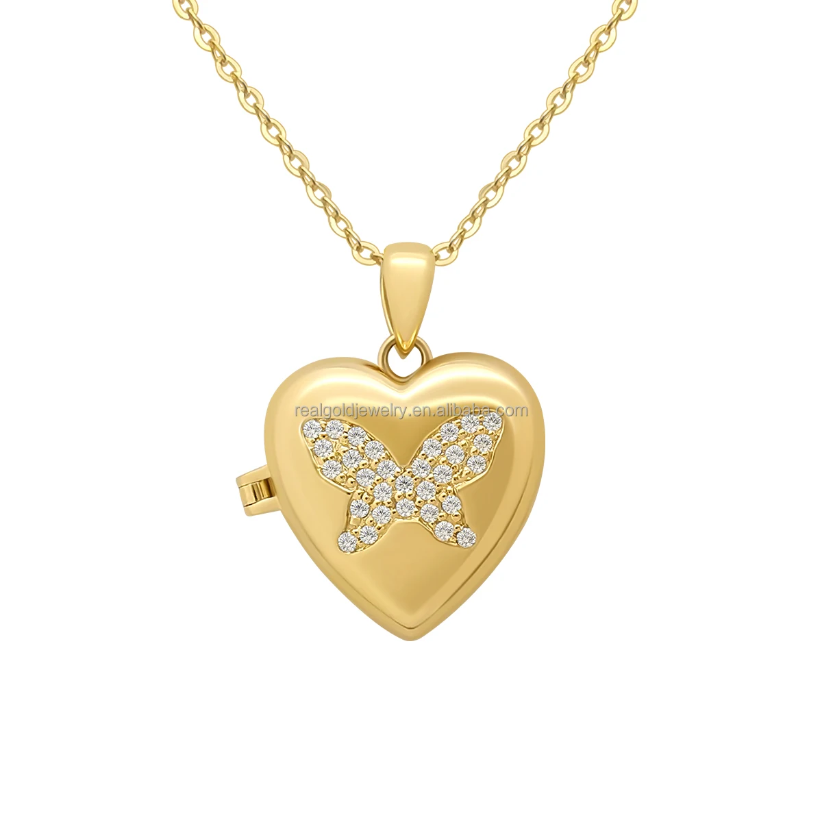 Au585 14K Yellow Gold Open Heart Pendant Necklace Moissanite  Butterfly Design Fine Jewelry Necklace Birthday Wedding Gift