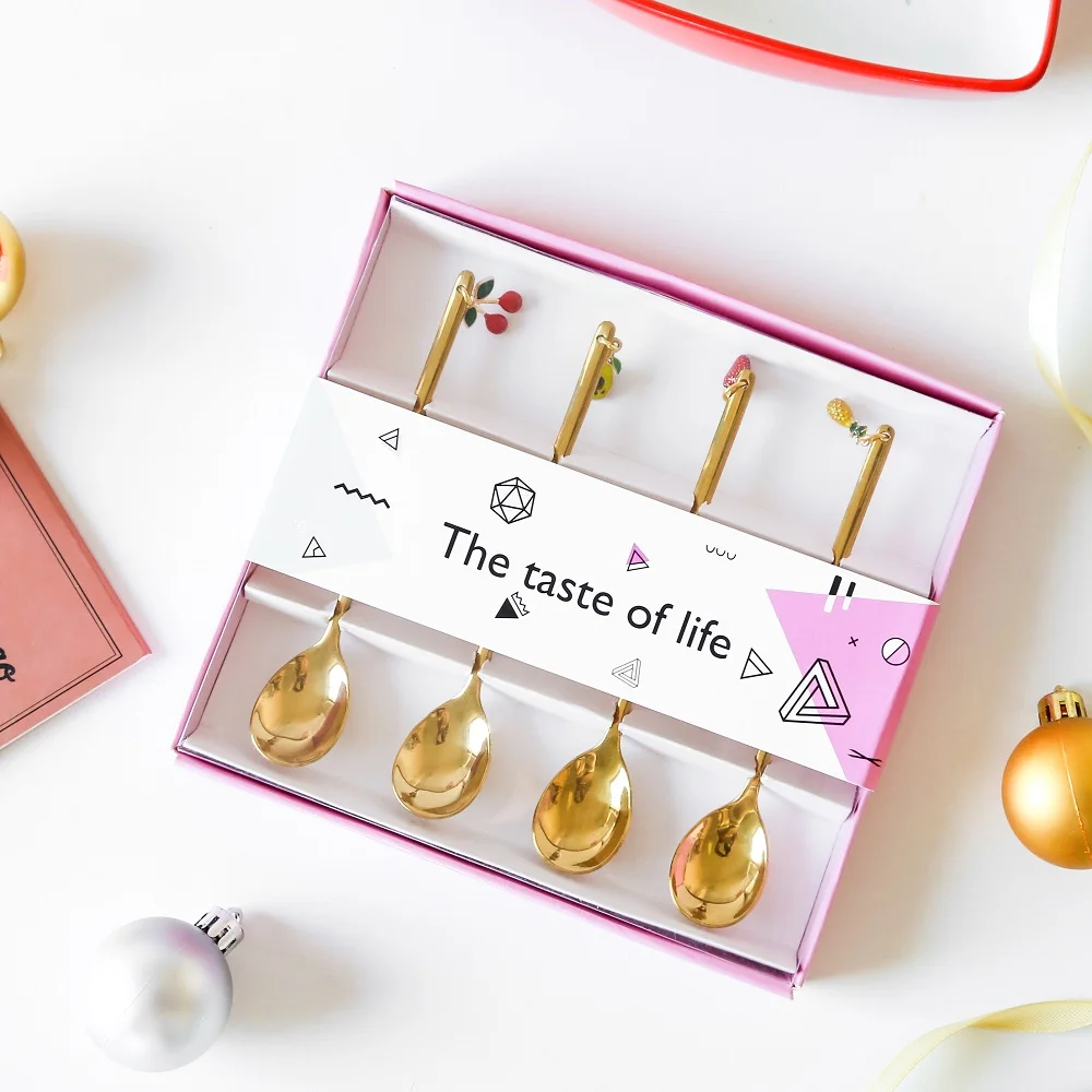 Новинка от производителя чайная ложка для украшения фруктов роскошный набор золотых ложек и вилок из нержавеющей