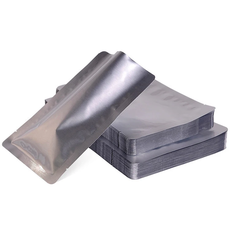 Heat Seal Factory Price Flat 3 Sides Sealed Mylar Open Top Silver Food Storage Pouch Aluminum Foil Vacuum Sealer Bag