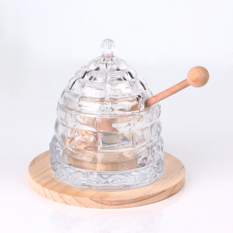 Free Sample High Quality Crystal Glass Honey Dish With Lid Hone Jar Container With Color Box Package