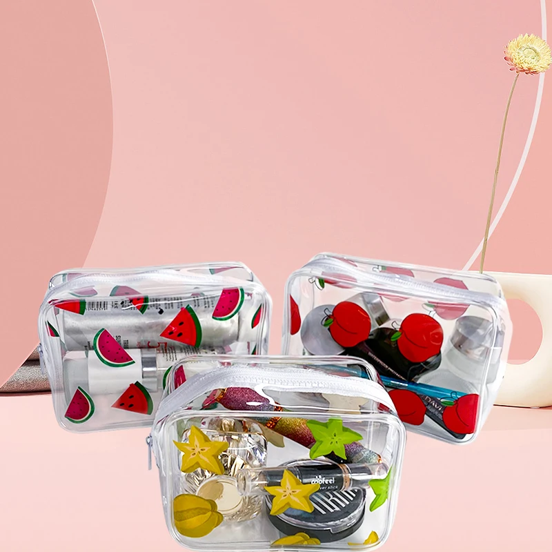 2024 hot sale pvc bag cosmetic case private label clear cosmetic bag for women Cherry printing pvc cosmetic organizer bag