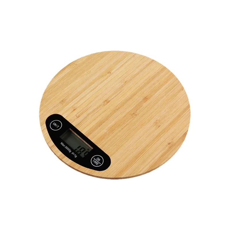 Digital Food Kitchen Scale Round Bamboo LED Display Weighing Food Scale for Cooking Baking Medicine Weighing