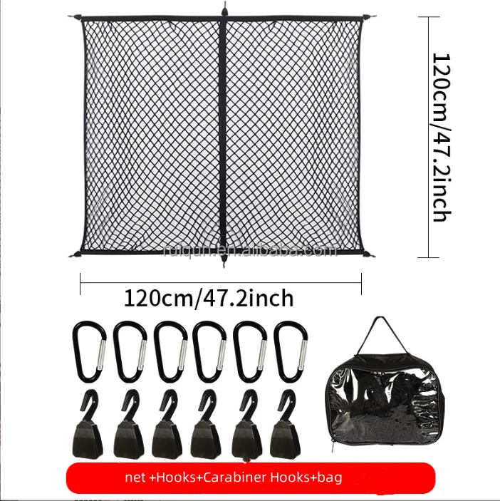 Premium Quality Adjustable Elastic Car Container Cargo Net Mesh for Pickup Truck Bed with Carabiner Hooks