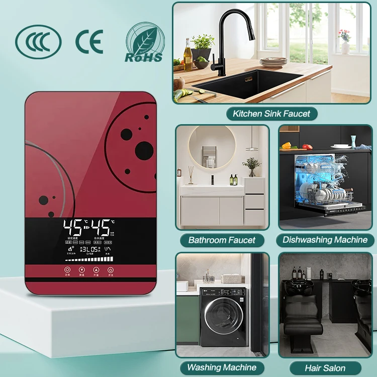 220V High Quality Manufacturer Portable Instant Electric Water Heater 1 Piece Ce Stainless Steel Touch Button Wall Mounted IPX4