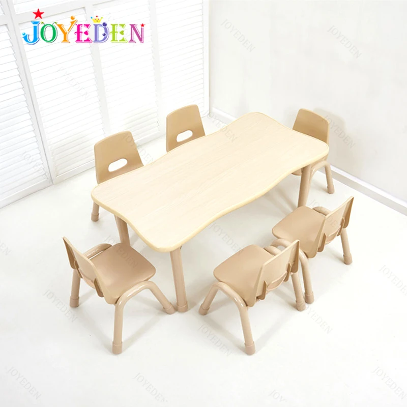 Newest Kindergarten Preschool Furniture Wave Edge Wooden Reading Study Table Kids Homework Table