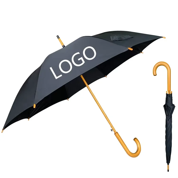 LS Automatic custom logo umbrella with wooden handle