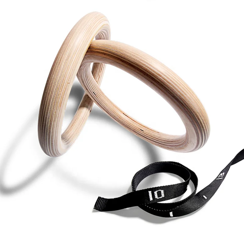 Core Wooden Strength 32mm 28mm adjustable Exercise Home Fitness Workout Gymnastic ring with numbered straps