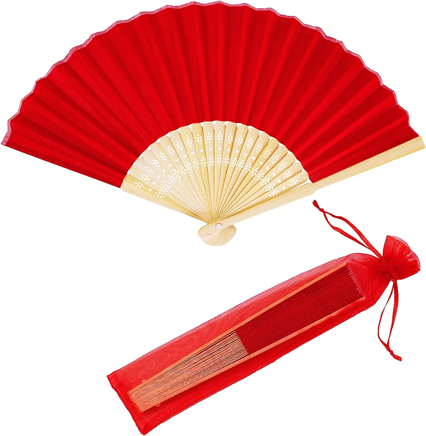 Silk Hand Fans Chinese Handheld Bamboo Folding Oriental Hand Fans with Bags for Asian Chinese Lunar New Year