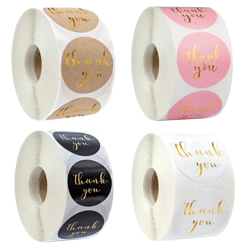 1 Inch Thank You Art Paper Sticker Paste Envelope Card Gift Box Multicolor Decorative Round Stickers for Baking Packaging
