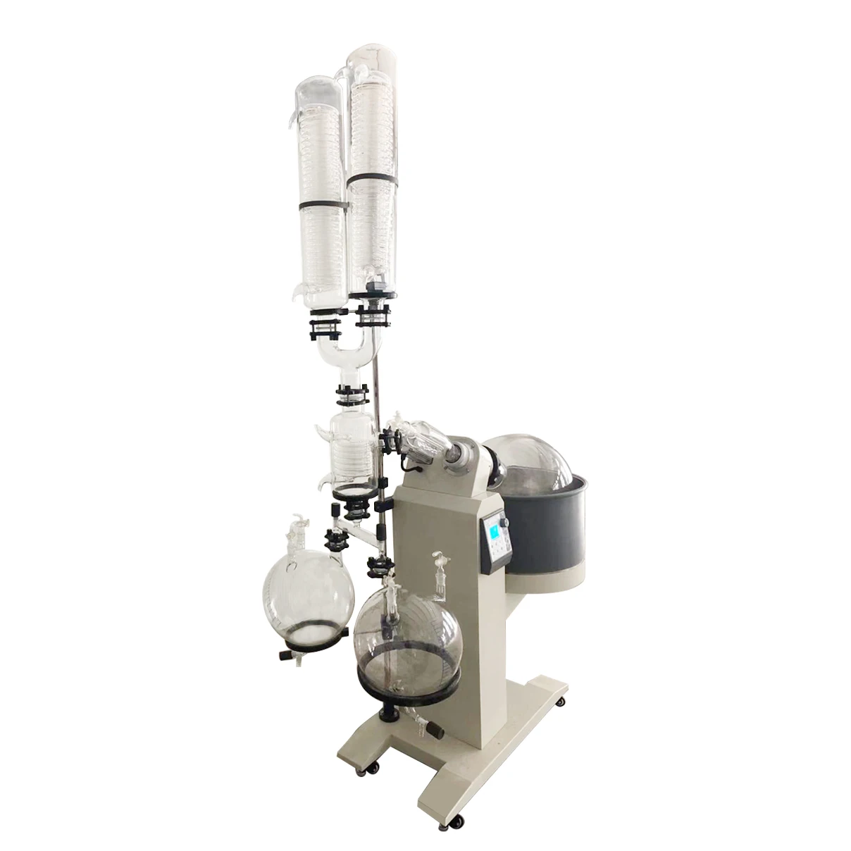 China 50L Herb Essential Oil Distillation Automatic Lift Dual Condenser Rotary Evaporator Rotovap Cheap Price