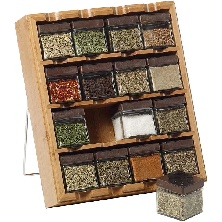 16 Cube Spice Jar Bamboo Wooden Spice Rack Organizer