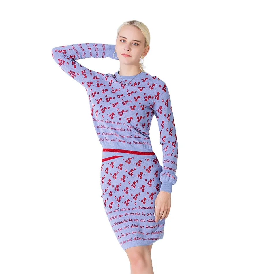 
Winter Sexy Outfits pullover tops heated sweater set ladies Two Piece knit sets for women mini skirt and crop sweater suit 