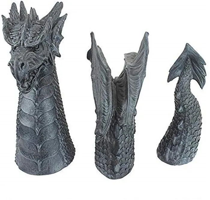 Resin Dragon of Falkenberg Castle Moat Lawn Garden Statue, 28 Inch Total, Polyresin, Grey Stone