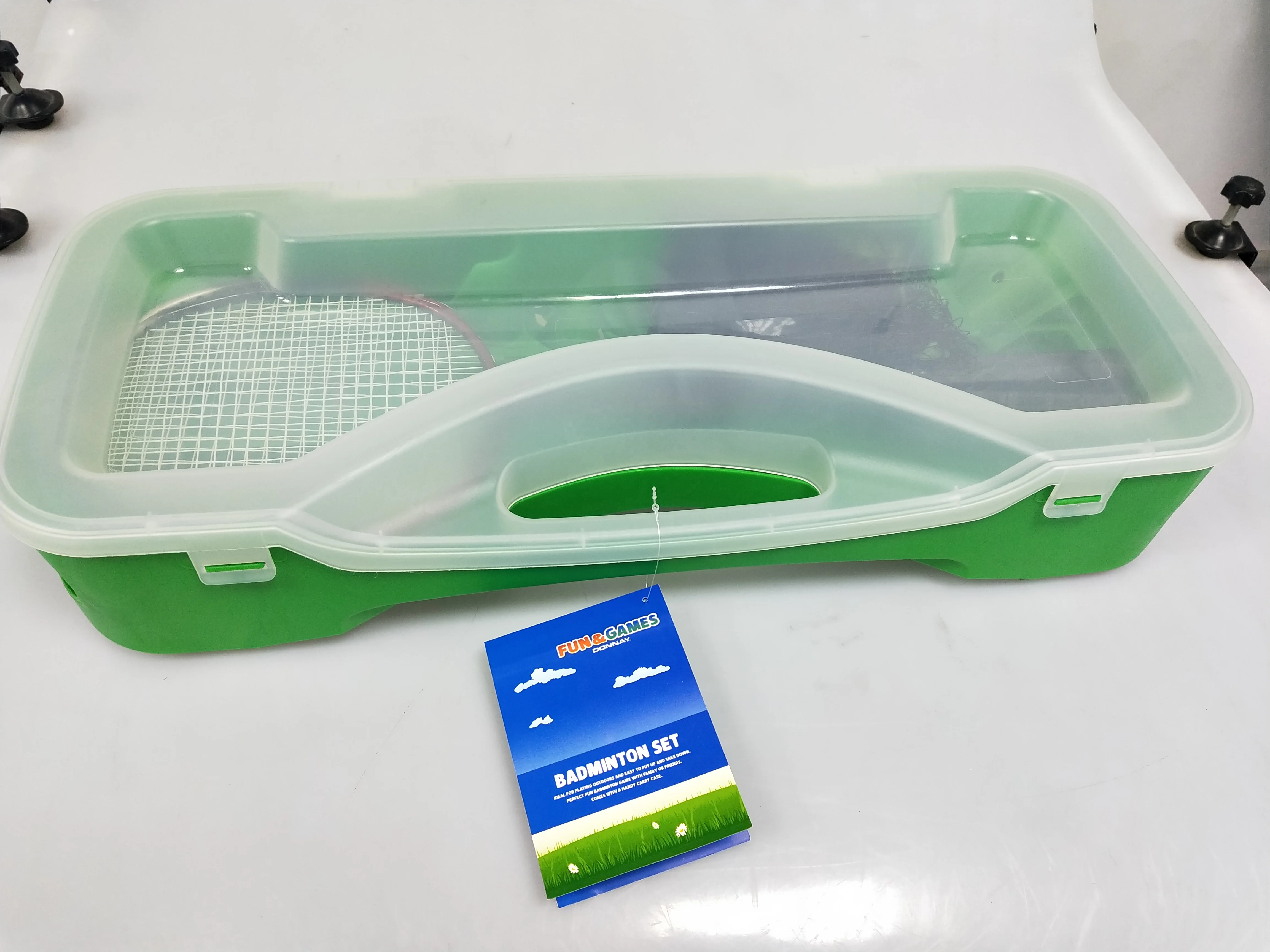 Portable Complete Badminton Set Storage Box Base with 2 Battledores 2 Shuttlecocks for Ball Game