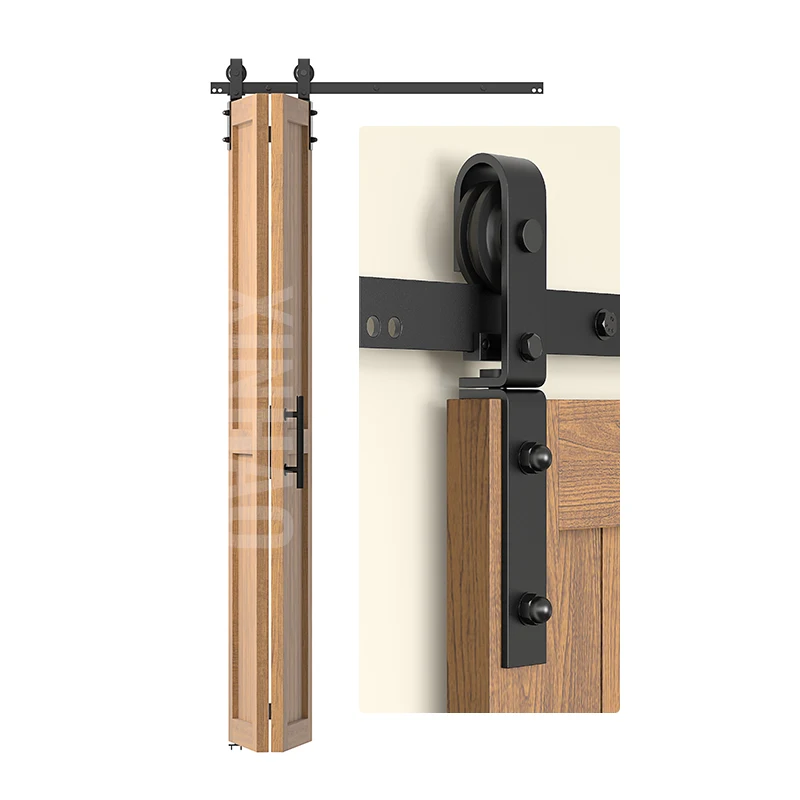 4FT Hot Sale Bi-fold Sliding Black Barn Door Hardware Kit Two Door Panel Fittings Bi-folding Industrial Folding Door Roller