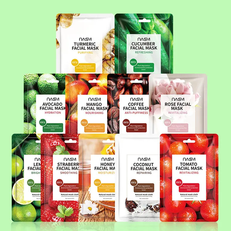 Fast Delivery Vitamin C Herbal Vegan Whitening Brightening Moisturizing Face Sheet Mask Collagen Fruit Facial Mask Sheet