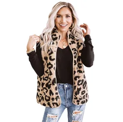 Hot Selling 2021 Fall Women Fashion Knitted Vest Womens Leopard Cashmere Vest Coat