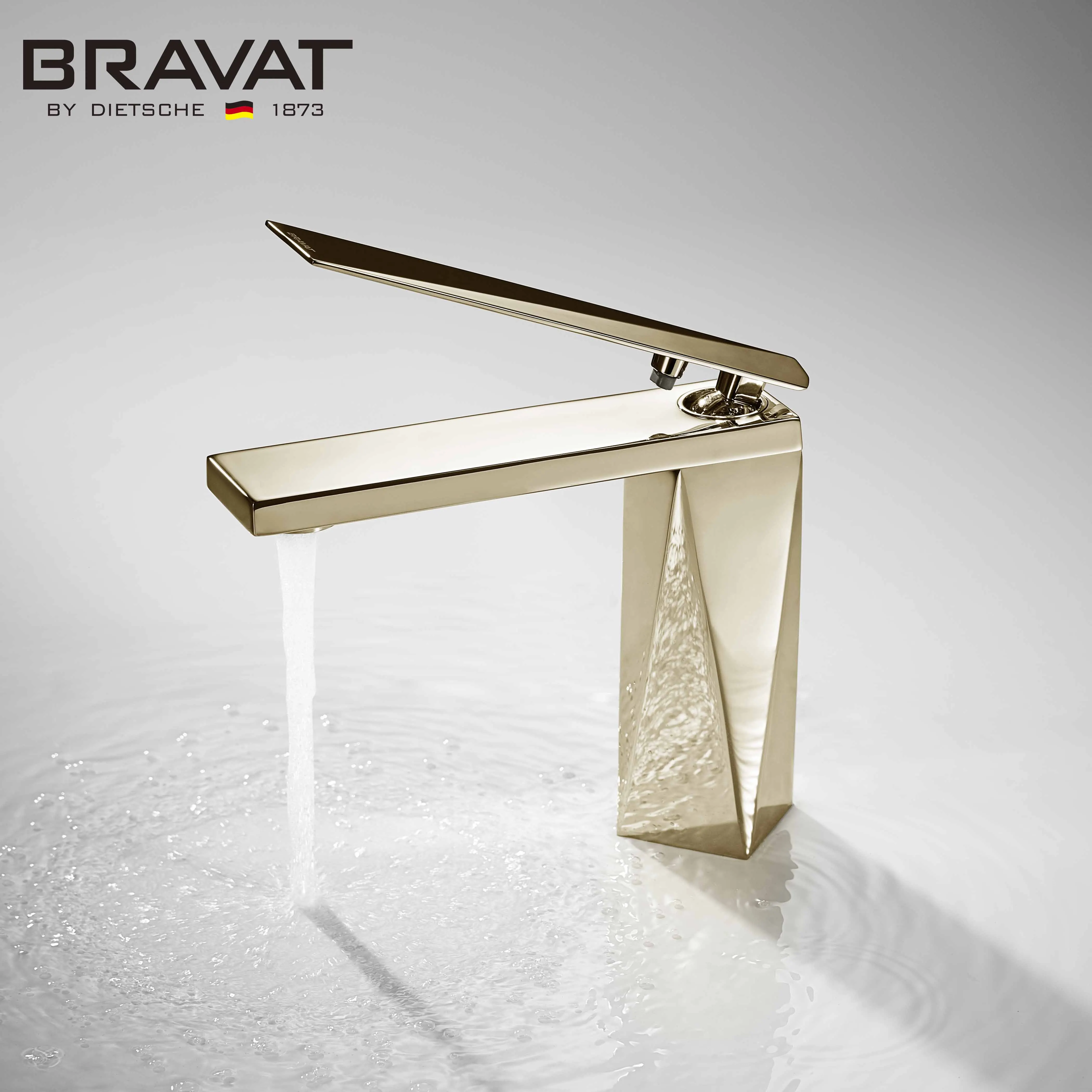 Bravat Diamond design Luxury Golden Bathroom Mixer Faucet