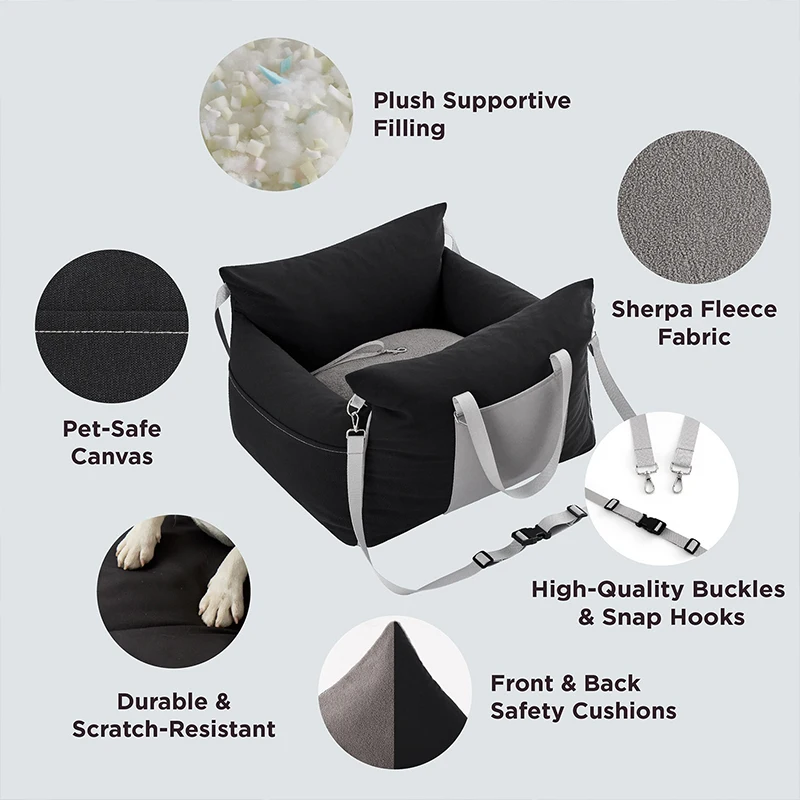 Customize Pet Backseat Cover Waterproof Portable Travel Small Dog Car Booster Armrest Middle Center Console Seat with Belt