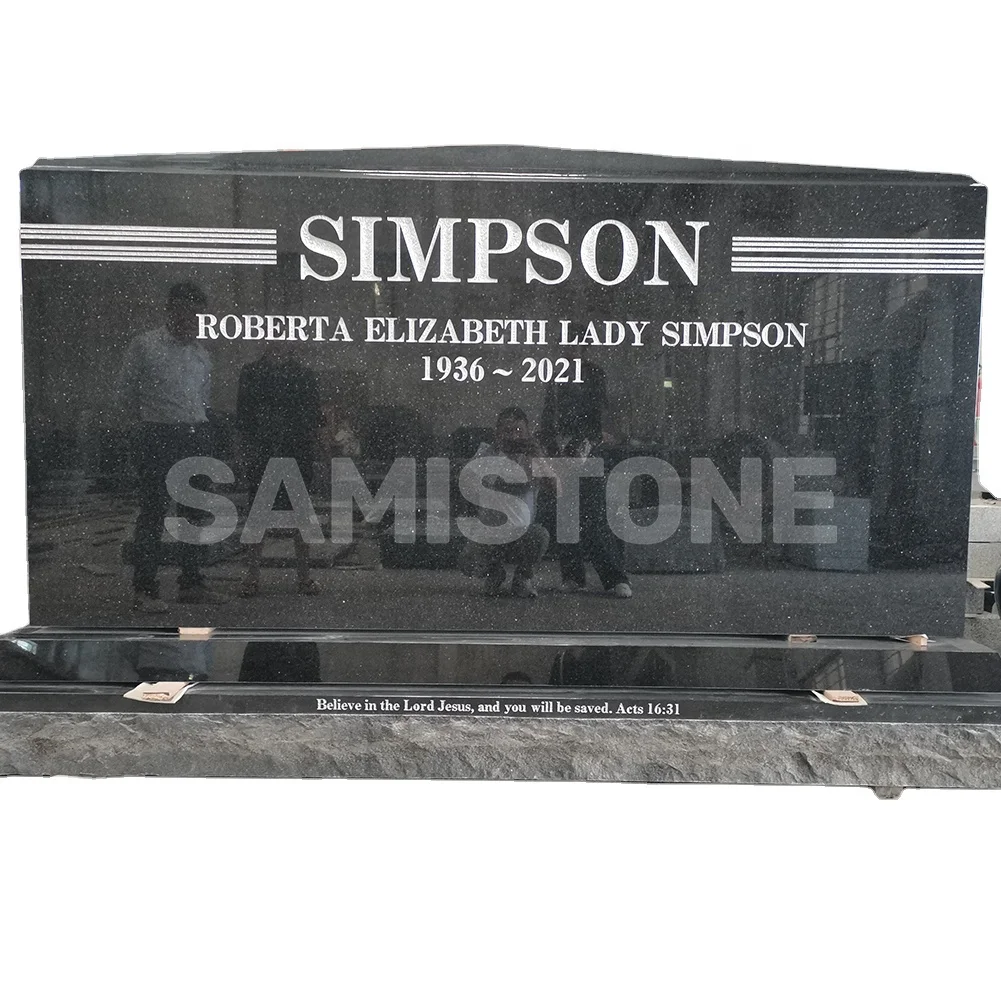 Samistone Upright Black Galaxy Granite Headstone Slandblasting American Style Monument