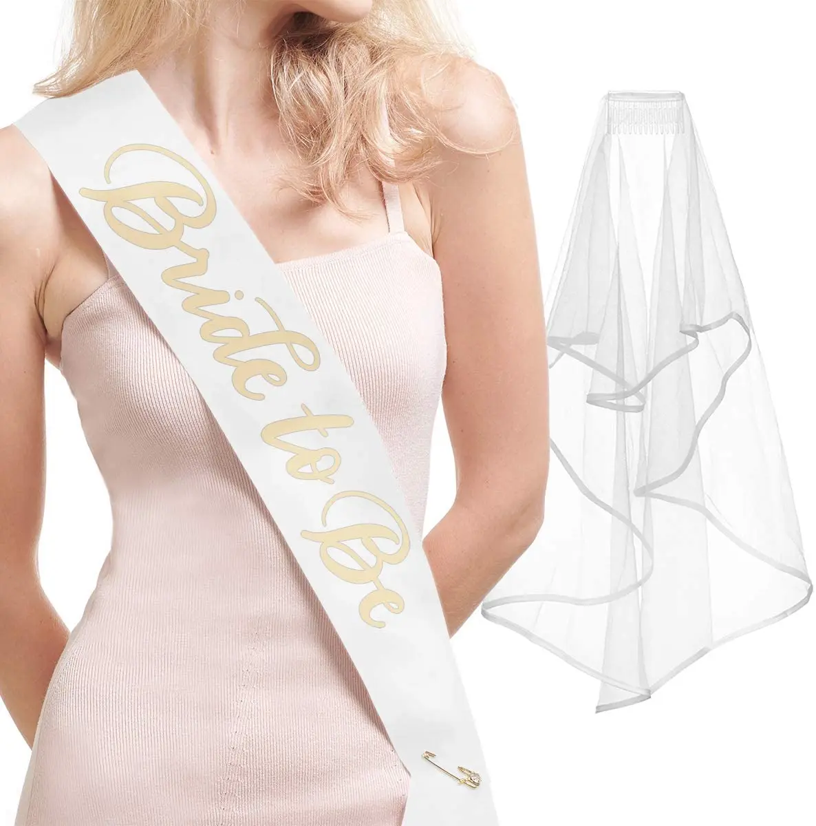 Bride to be  White Sash for Women Party Sash + Veil - Bride to Be  Bachelorette Party Decorations Kit