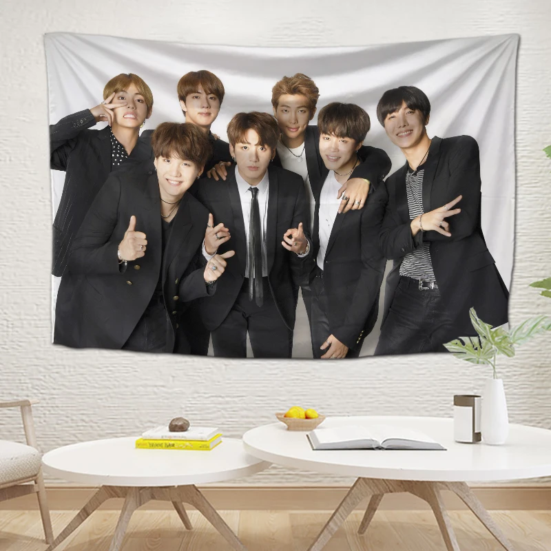 Popular Kpop Printing 1 pieces Korea Handsome Boy bt tapestri Custom Hippie Kpop Tapestry throw blanket art wall hanging