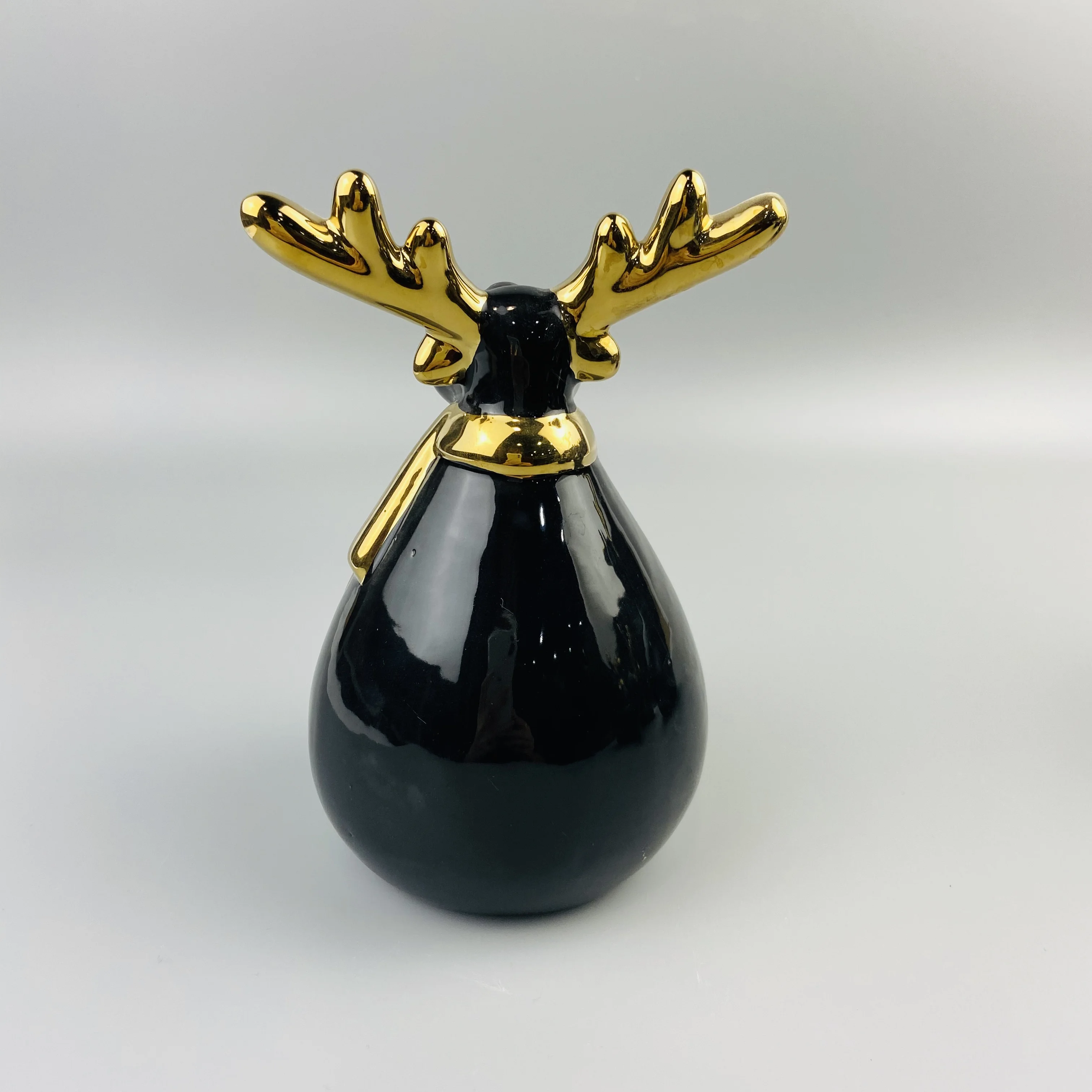 
Newest ball shape body black ceramic deer ornament with gold antler 