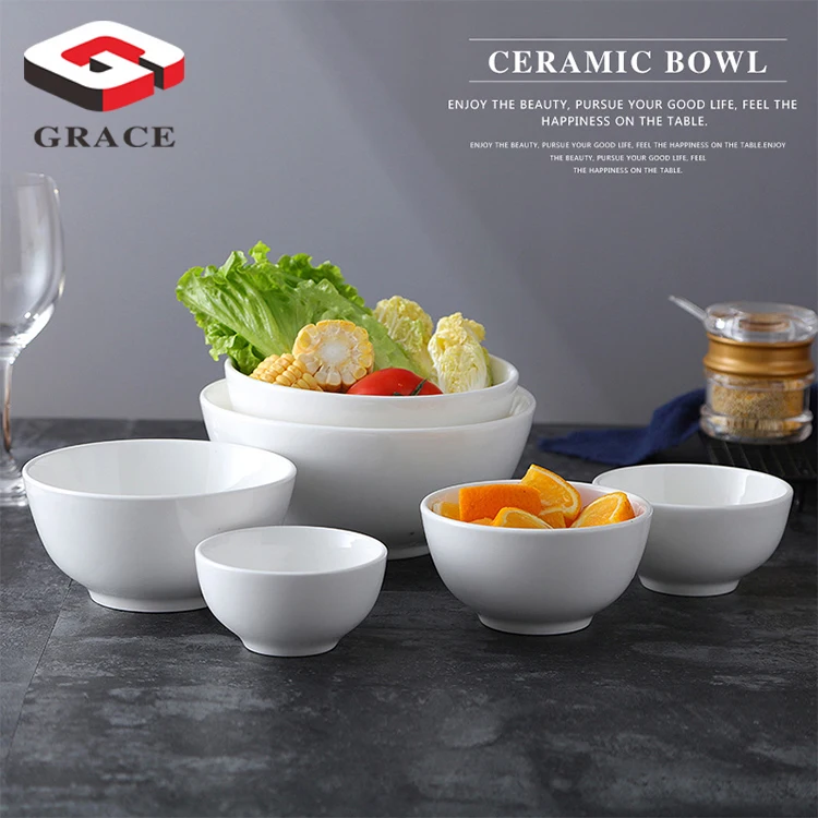 Wholesale white ceramic cereal bowls round porcelain bowls household dinner serving salad custard soups rice bowl