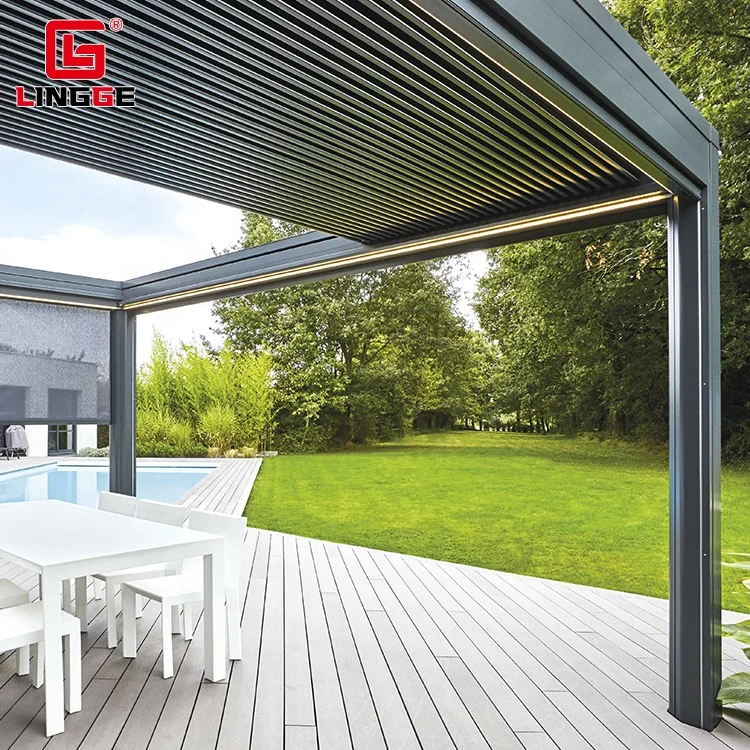 Remote Control Foldable Outdoor Gazebo Luxury Electric Bioclimatic Pergola Aluminum Customizable Retractable Gazebo