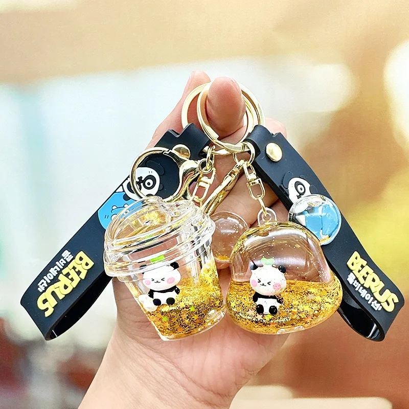 2024 Hot Selling Cartoon Panda Quicksand Bottle Keychain Girl Cute Key Bag Pendant Accessories